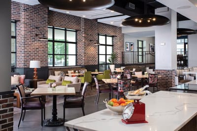 Modern dining area with a variety of seating options