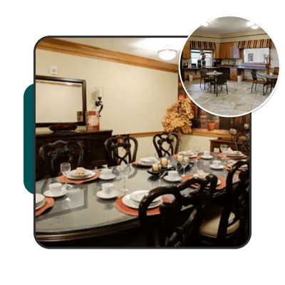 Dining area set for a meal