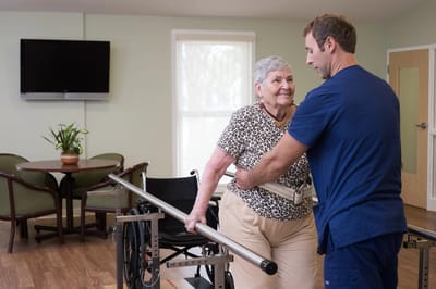 Physical therapy session in a bright activity room