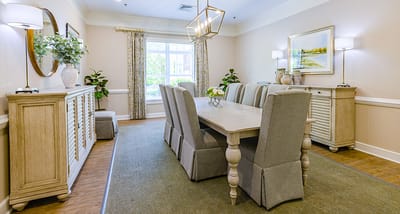 Bright dining area in an assisted living facility