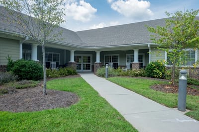 Pathway leading to the entrance of a senior living facility