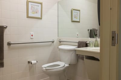 Interior bathroom space with decor
