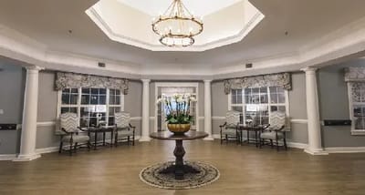 A bright and welcoming lobby area with seating