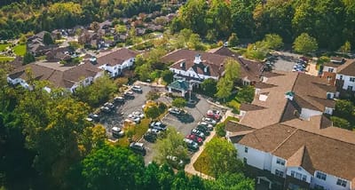 Aerial view of the Homestead Hills facility grounds and buildings