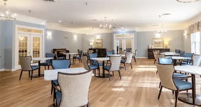 Bright and spacious common area with seating