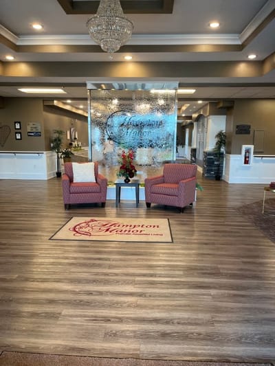 Interior view of Hampton Manor lobby with seating