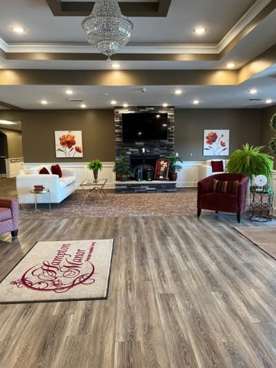 Interior view of a welcoming common area with seating