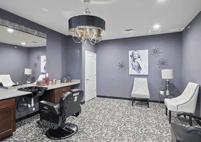 Hair salon interior with stylish decor and furnishings