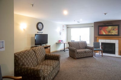 Interior view of a common area with seating