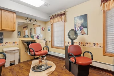 Hair salon area in assisted living facility