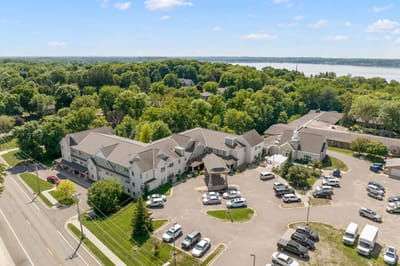 Aerial view of Park View Care Center with surrounding greenery