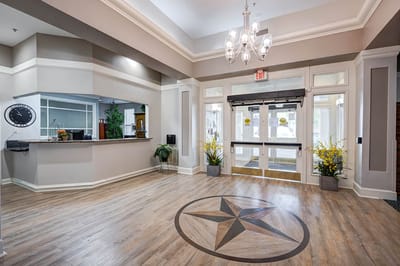 Bright and welcoming lobby of Ridgmar Place