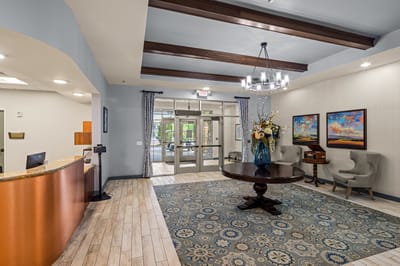 Bright interior view of the facility's lobby area