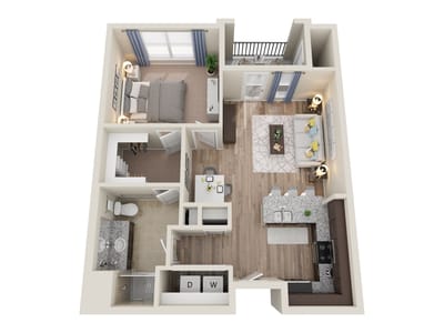 Floor plan of a one-bedroom apartment layout