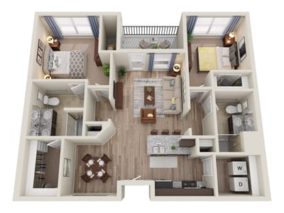 Floor plan of a two-bedroom apartment layout