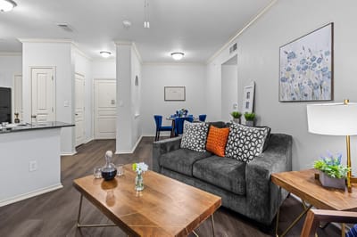 A well-decorated interior living room space