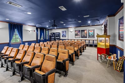 Interior view of a theater room with seating