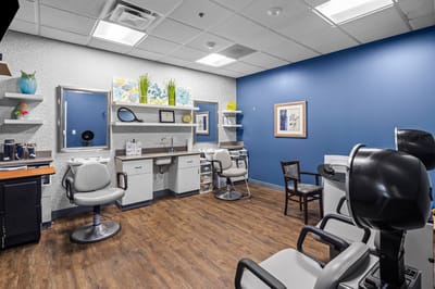 Interior view of a salon area in the facility