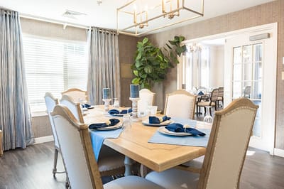 Dining room set for a meal with elegant decor