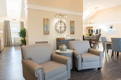 Bright interior common area with comfortable seating