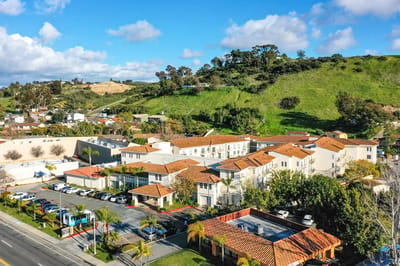 Aerial view of Bonita Villa Senior Living and surrounding landscape