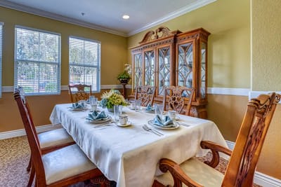 Elegant dining room set up for a meal