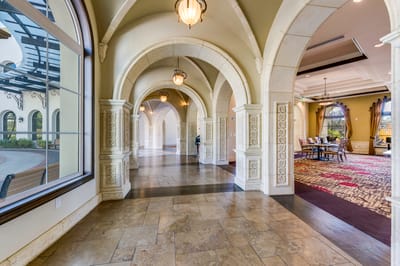 Interior view of a beautifully designed hallway in a senior living facility