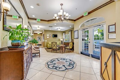 Interior view of a common area with seating