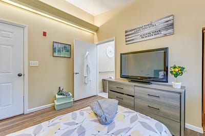 Cozy private room with a TV and decorative elements