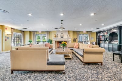 Cozy common area with seating and decorative elements
