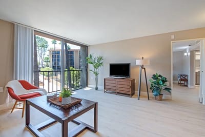 Bright interior living space in a senior care facility