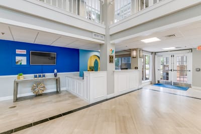 Bright reception area with a modern design