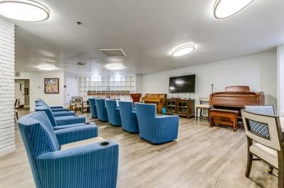 Interior view of a common area with seating