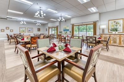 Dining area with tables set for meals
