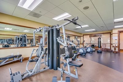 Well-equipped fitness room with exercise machines