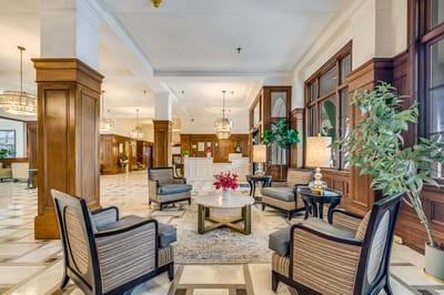 Common area with seating and decorative plants