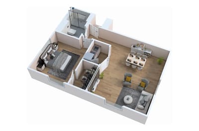 Floor plan of a one-bedroom suite