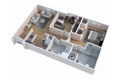 Architectural floor plan of a senior living unit