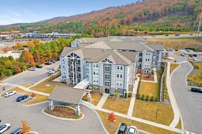 Aerial view of a modern assisted living facility