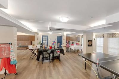 Bright activity room setup for residents