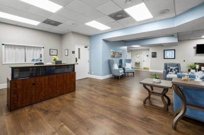 Bright interior common area with comfortable seating