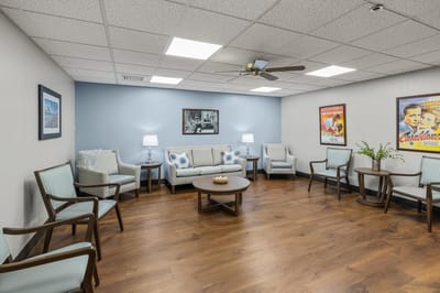 Bright common area with comfortable seating
