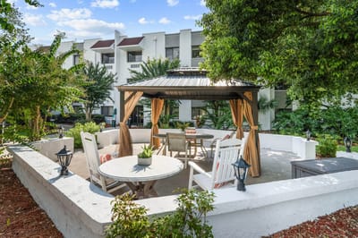 Outdoor seating area with gazebo at the facility