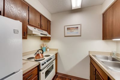 Interior view of a kitchen space in a senior living facility