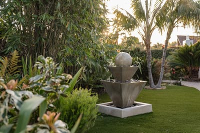 Tranquil garden with a water fountain