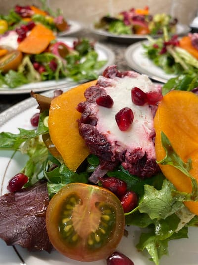 Plated salad with colorful ingredients