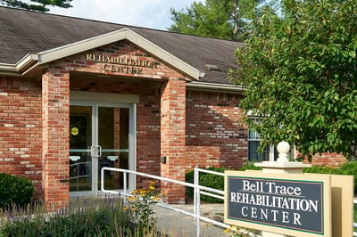 Exterior view of Bell Trace Rehabilitation Center entrance