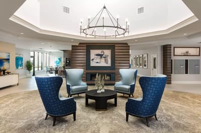 Common area with modern seating and artwork