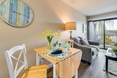 Cozy interior of a resident's living space with a dining area