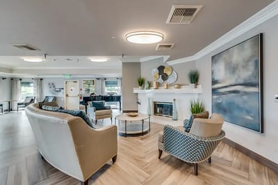 Bright and modern common area with seating